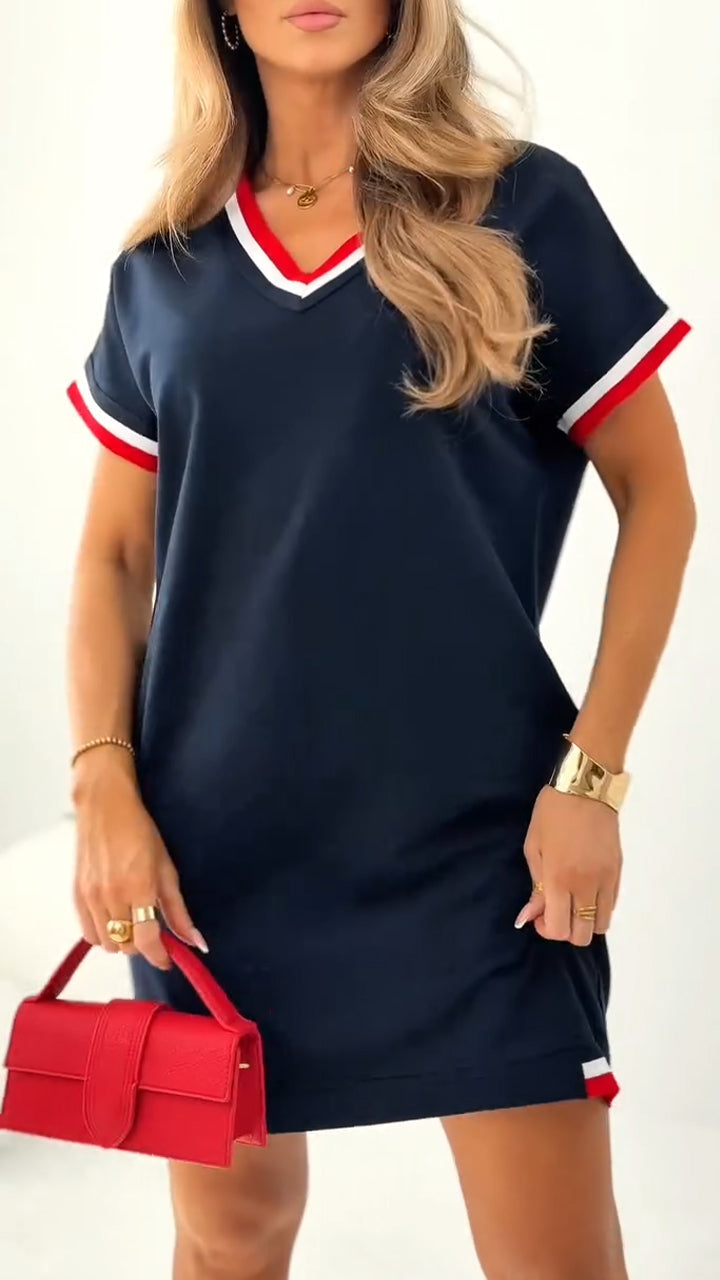 Vestido casual de mujer con dobladillo en contraste.-ES