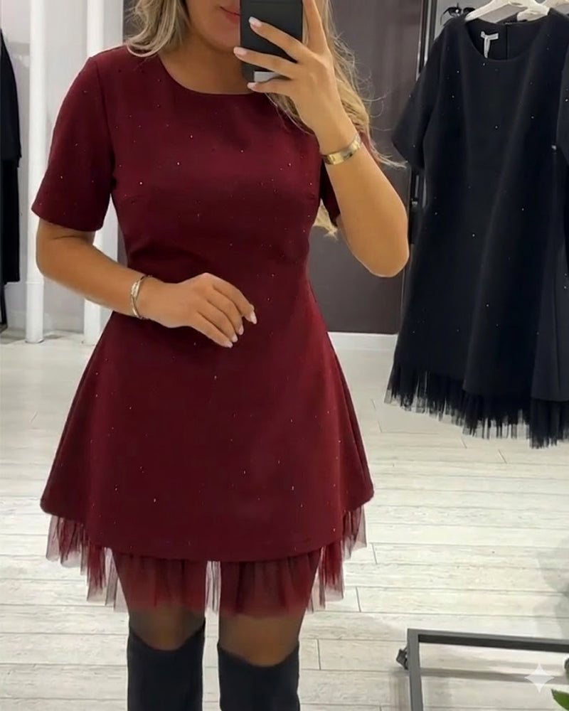 Elegantiška, žvilganti, tinklinio audinio suknelė-LT