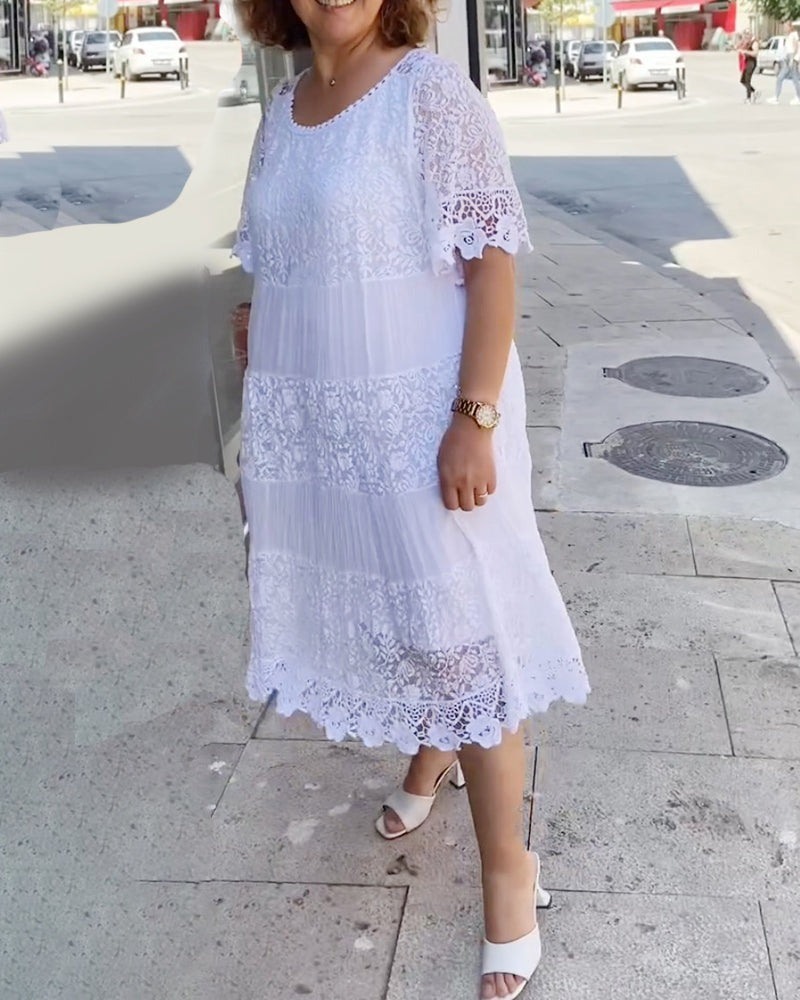 💝Μονόχρωμο κορώνα φόρεμα με κοντό μανίκι👗-GR