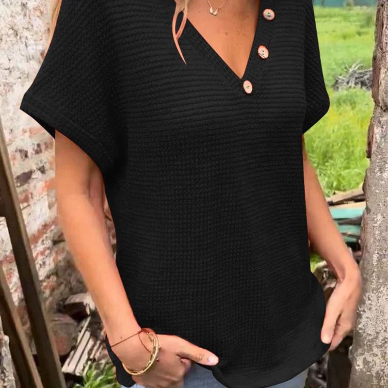 Ženski eleganten top s kratkimi rokavi in koničastim izrezom-SI