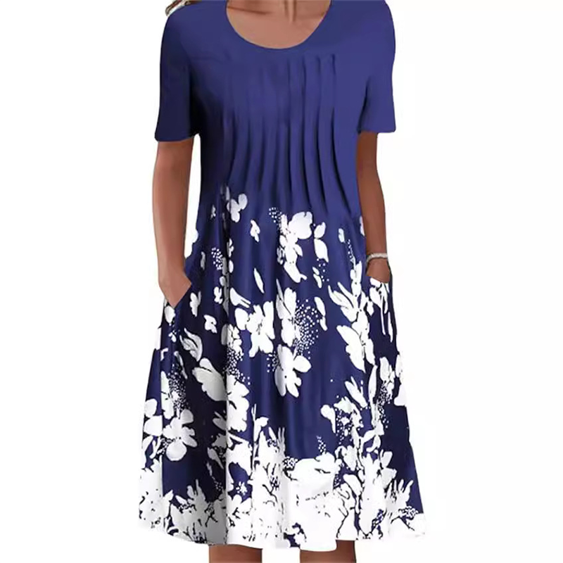 【S-3XL】👗Gėlėta suknelė su apvalia iškirpte-LT