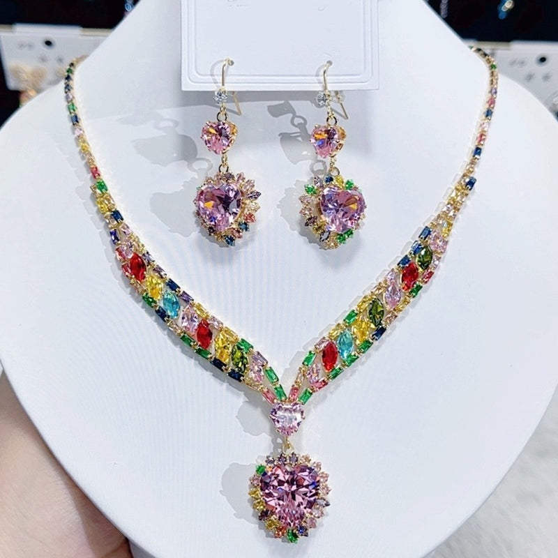 💎✨ Žėrintis širdies formos papuošalų rinkinys (karoliai + auskarai) – elegantiškas ir romantiškas-LT