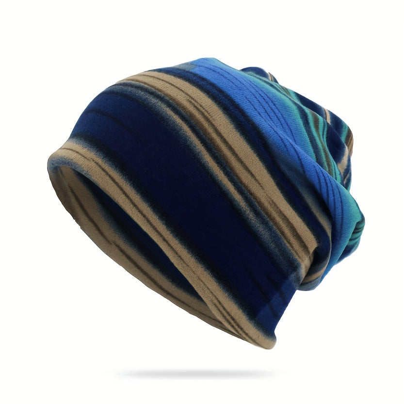 Pandaize Colorful Stripes Retro Thermal Loose Beanie Hat - Vintage pletenina za jesen in zimo-SI