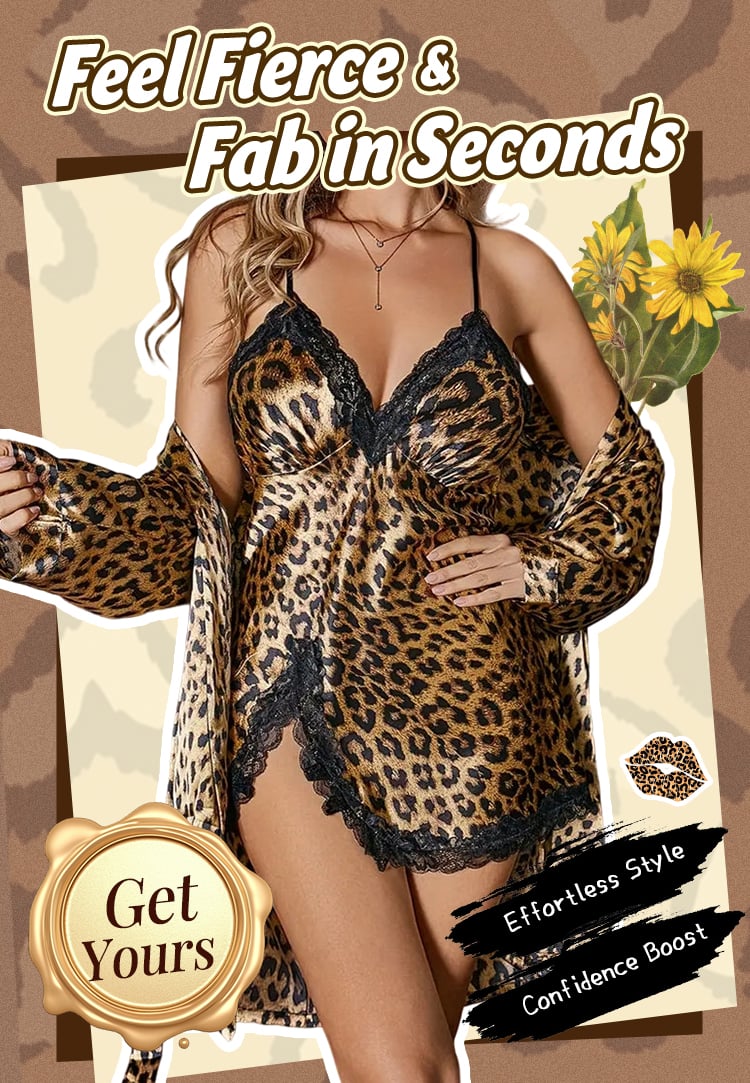 Seksualus dviejų dalių pižamos komplektas su leopardo raštu-LT