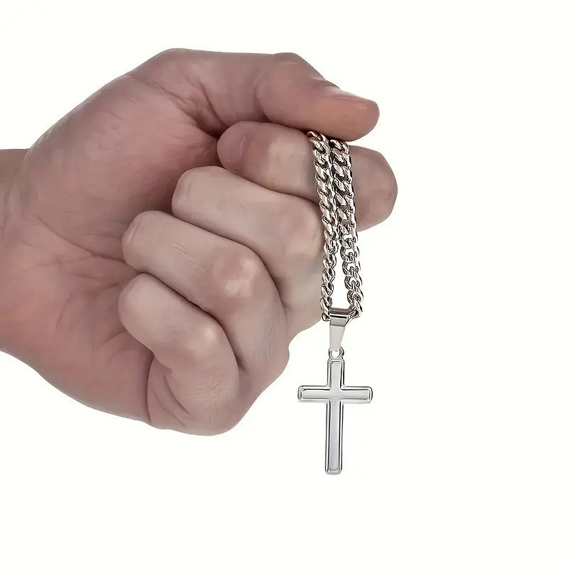 ⛓️ DABAR 50 % NUOLAIDA! ✝️ Vyriškas nerūdijančio plieno kryželio vėrinys – nesenstantis simbolis, patvarios medžiagos ir dovanų pakuotė-LT