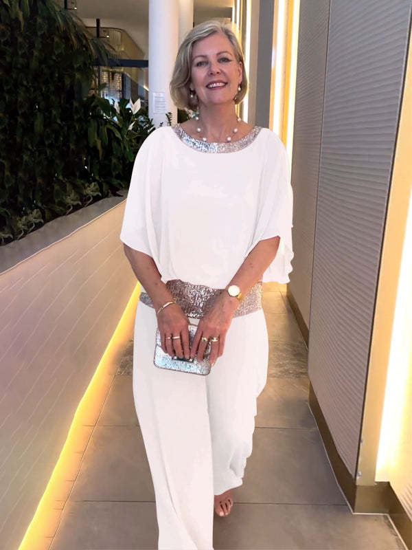 Elegants divdaļīgs Colorblock komplekts ar fliteriem-LV