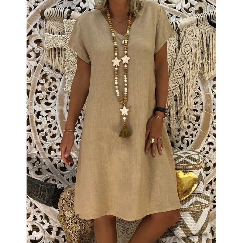 🌿Vestido clásico primavera-verano confeccionado en lino 100%-ES