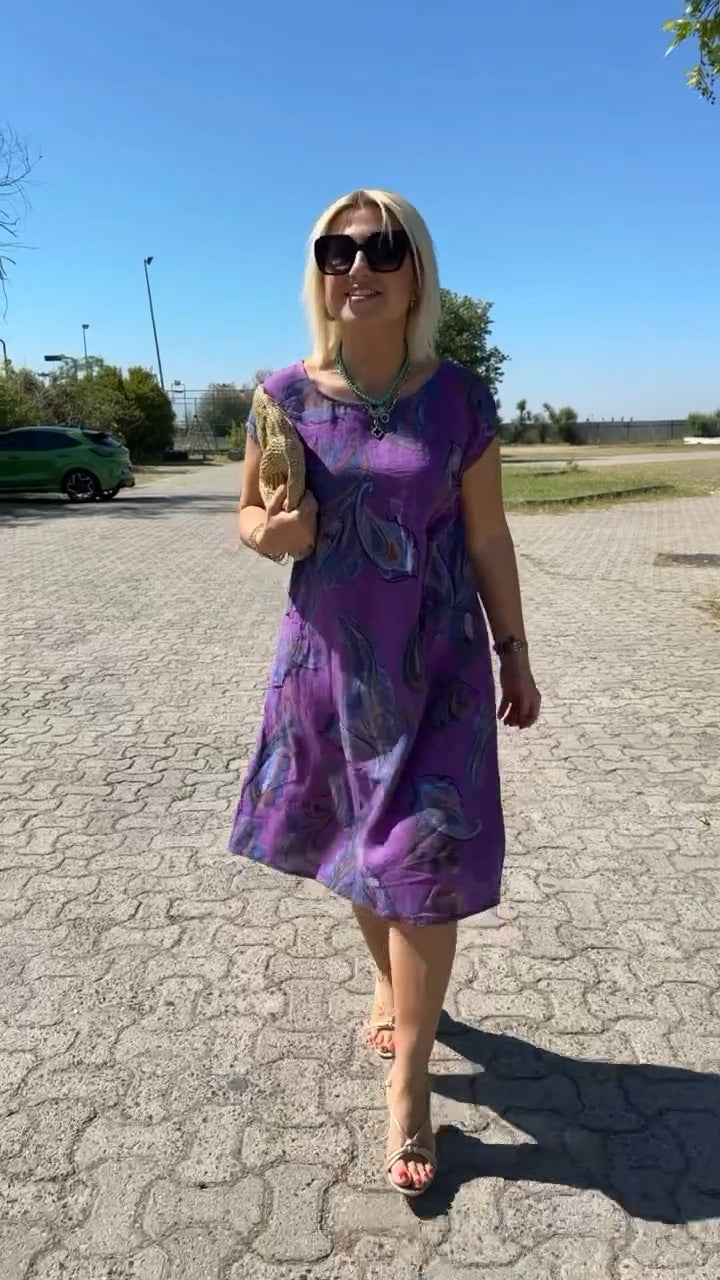 Vestido de algodón y lino con estampado-ES