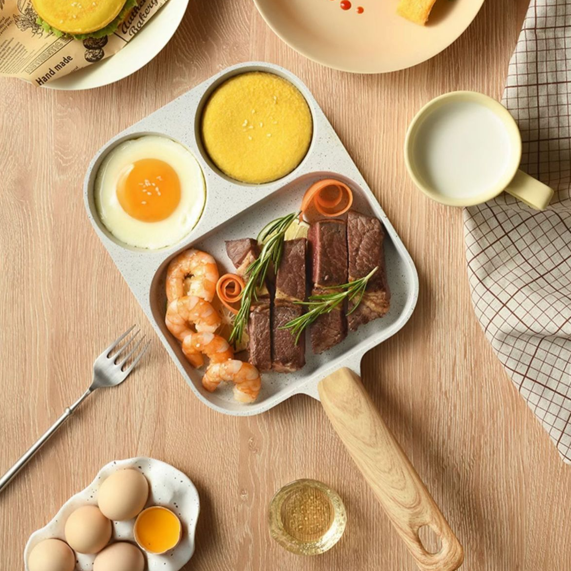Sartén antiadherente 4 en 1: perfecta para huevos, tocino y hamburguesas.-ES