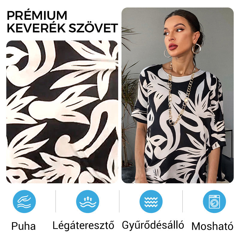 🌼Vestido de mujer elegante, suelto, de cuello redondo y estampado.-ES
