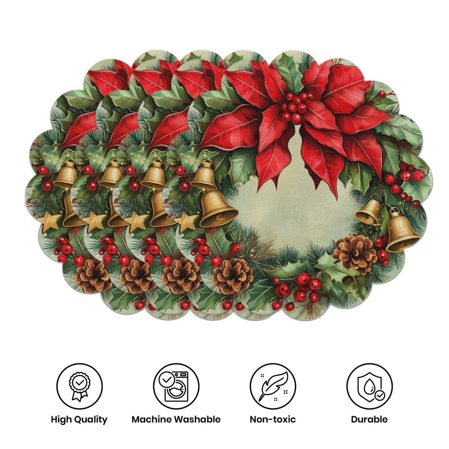 10 manteles individuales de invierno con forma de flor de Pascua y piñas, de tela antideslizante.-ES