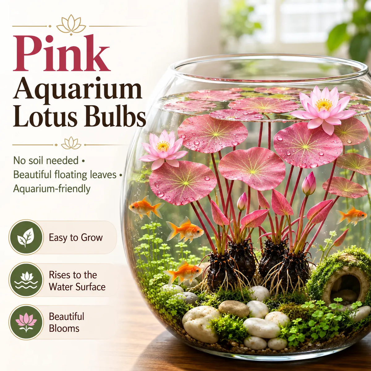 🐟Raíces de loto rojo hidropónico🌿 Convierte tu acuario en un jardín vivo-ES