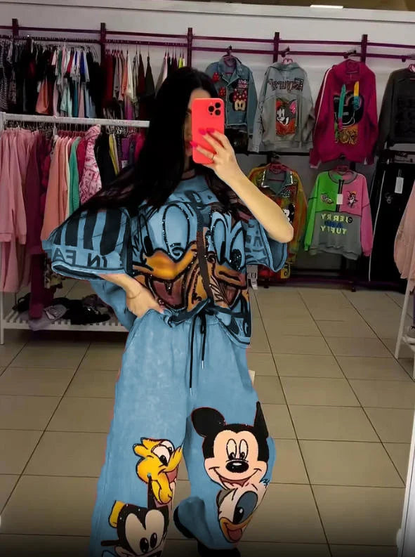 Σετ μπλούζας και παντελονιού με θέμα τον Ντόναλντ Ντακ και τον Μίκυ Μάους-GR