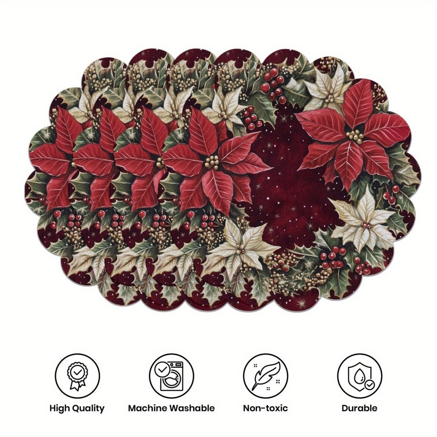 10 manteles individuales de invierno con forma de flor de Pascua y piñas, de tela antideslizante.-ES