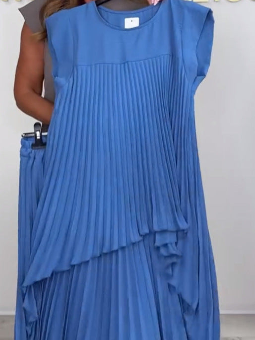 💖Blusa plisada de manga corta y pantalón holgado.-ES