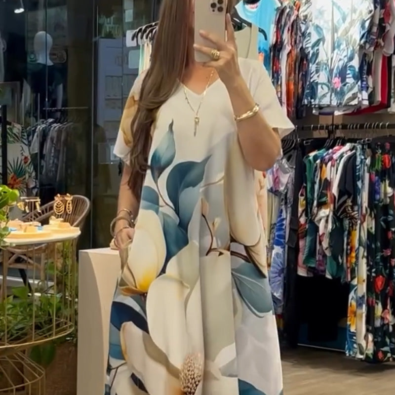 👗 Ženska duga haljina s printom i V-izrezom-HR