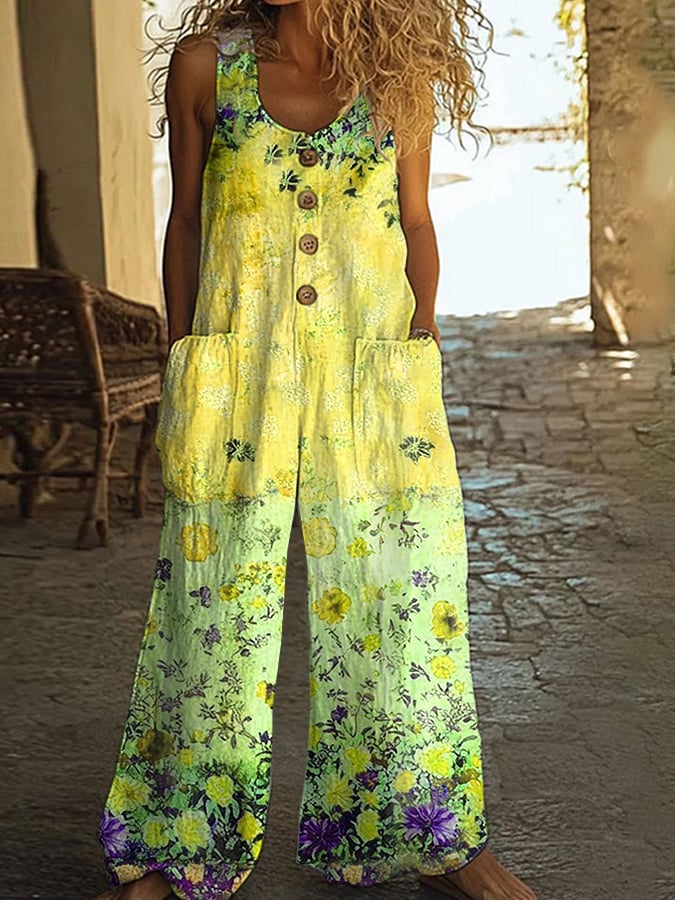 Ženski casual vintage cvetlični patchwork kombinezon-SI