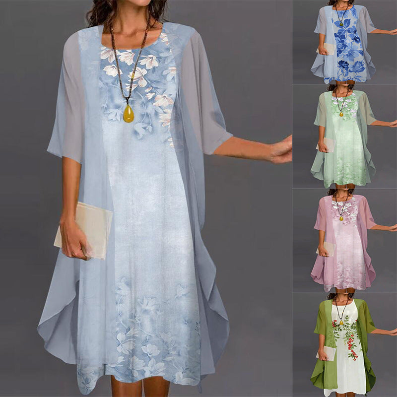 🥰 Elegante traje de dos piezas: media manga + vestido-ES