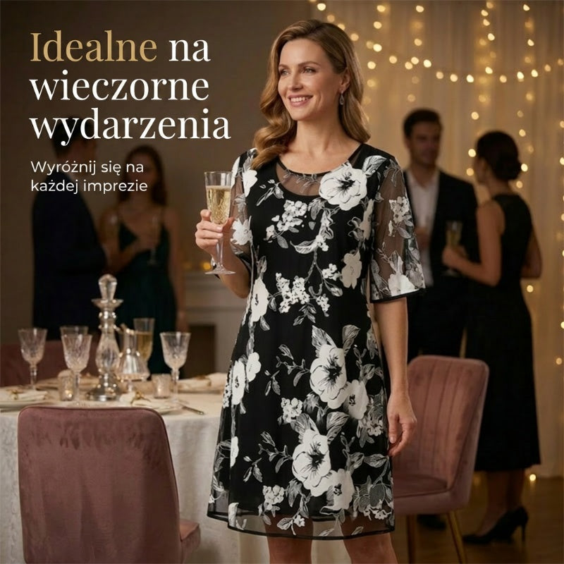 Elegantna ženska šifonska obleka s cvetličnim vzorcem-SI