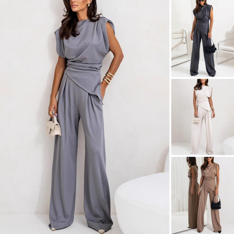 Elegante conjunto monocromático de dos piezas para mujer.-ES