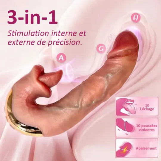 Athena – 3 viename laižymasis ir stūmimo vibratorius – dirbtinio intelekto programėle valdomas šildomas G taško stimuliatorius su 10 laižymo režimų-LT