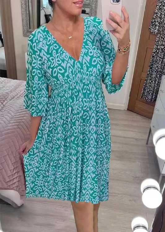 👗Mini drukas kleita ar V veida kakla izgriezumu-LV