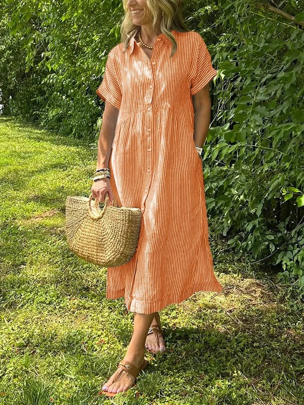 Vestido camisero de rayas con solapas y botones | Con bolsillos funcionales-ES