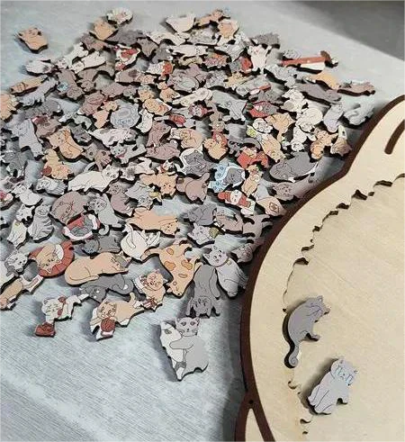 🎅🎄Medinė katės formos dėlionė, 135 detalės, Morandi spalvų🐱🎁-LT