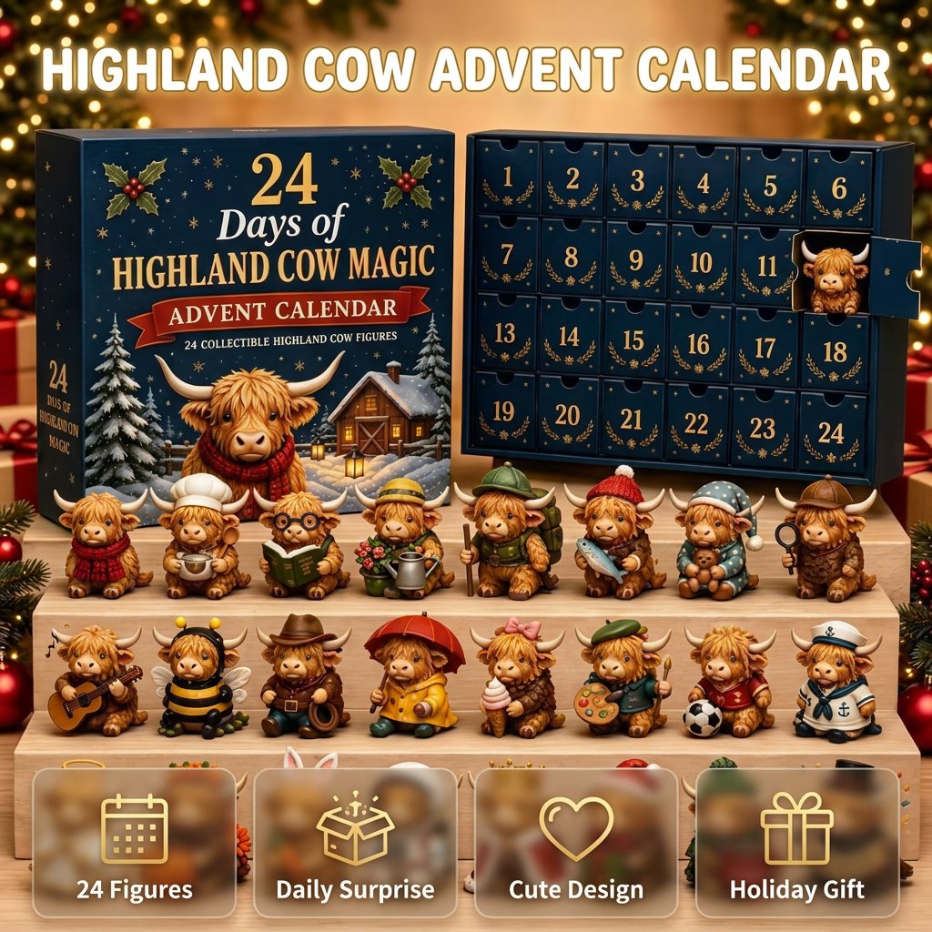 24 dagars jul adventskalender blindask bedårande höglandskor PVC ornament nedräkning presentset