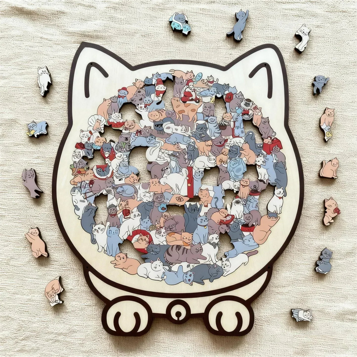 🎅🎄Medinė katės formos dėlionė, 135 detalės, Morandi spalvų🐱🎁-LT