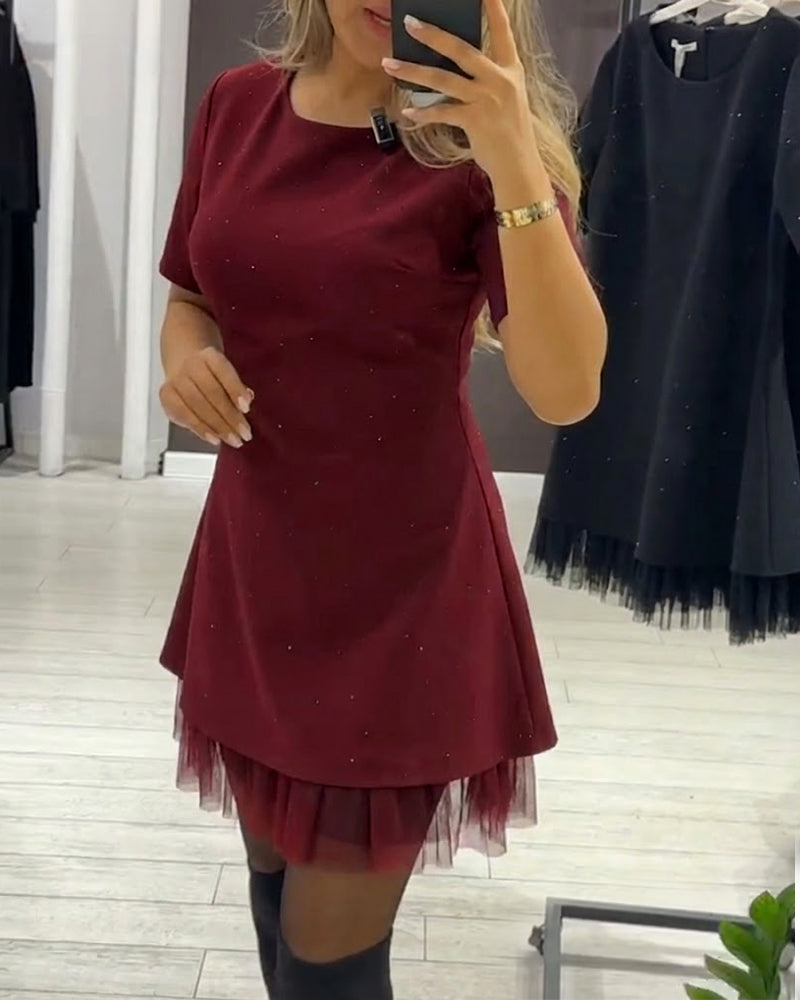 Elegante vestido de retazos de malla brillante-ES
