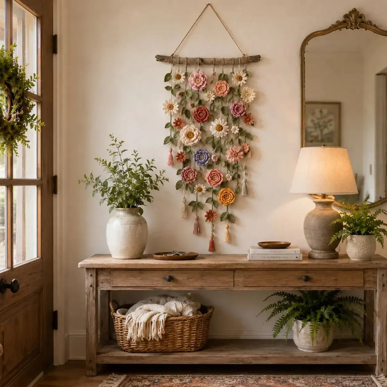 🌸Boho kvačkana stenska dekoracija s cvetjem-SI