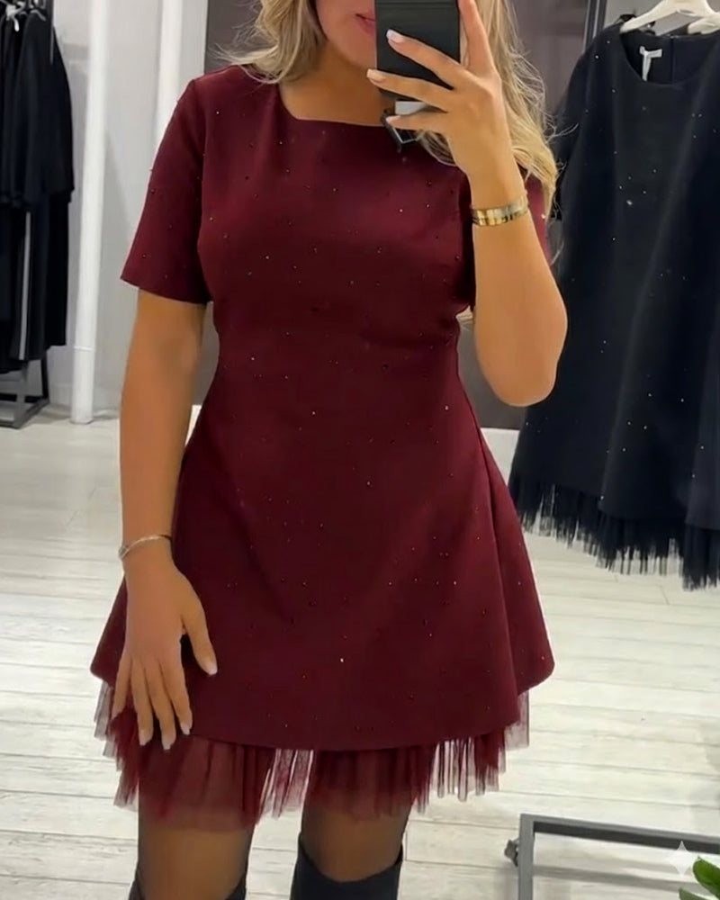 Elegante vestido de retazos de malla brillante-ES