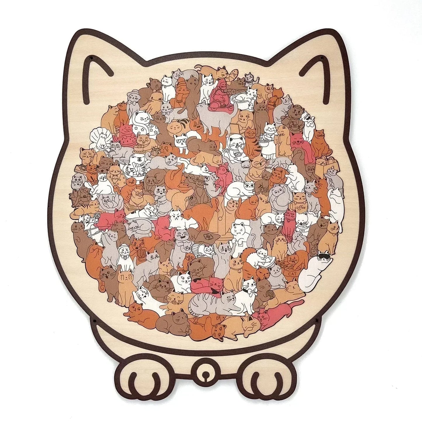 🎅🎄Medinė katės formos dėlionė, 135 detalės, Morandi spalvų🐱🎁-LT