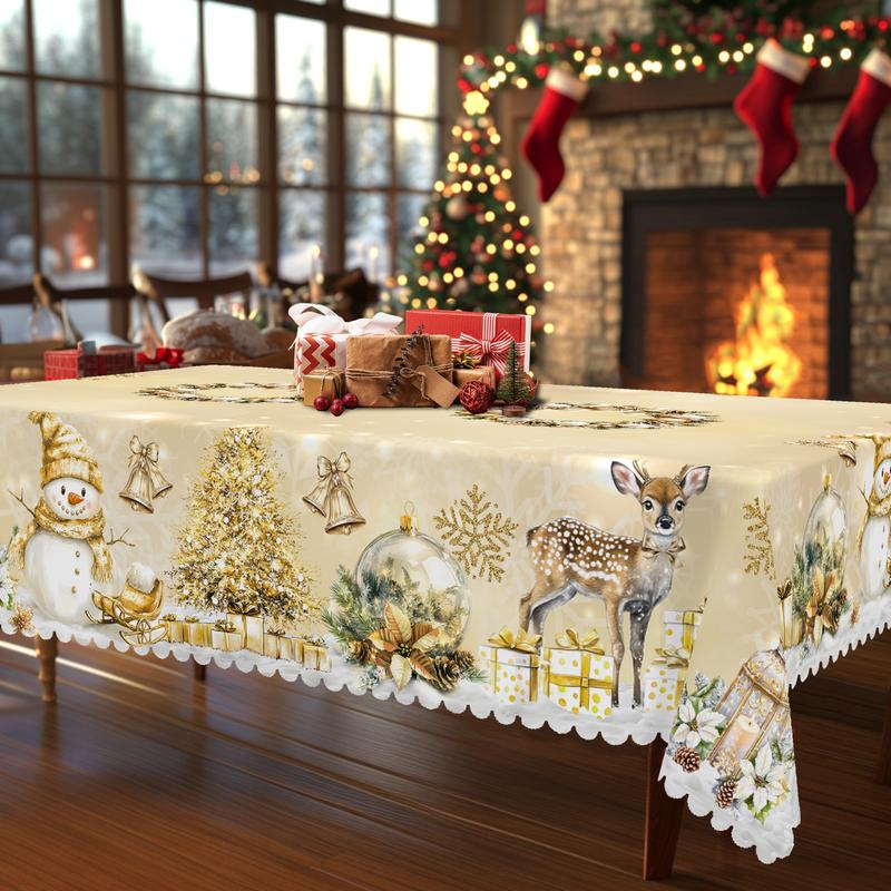 Mantel navideño de primera calidad: un encantador diseño de Papá Noel y renos para disfrutar de momentos alegres en familia.-ES
