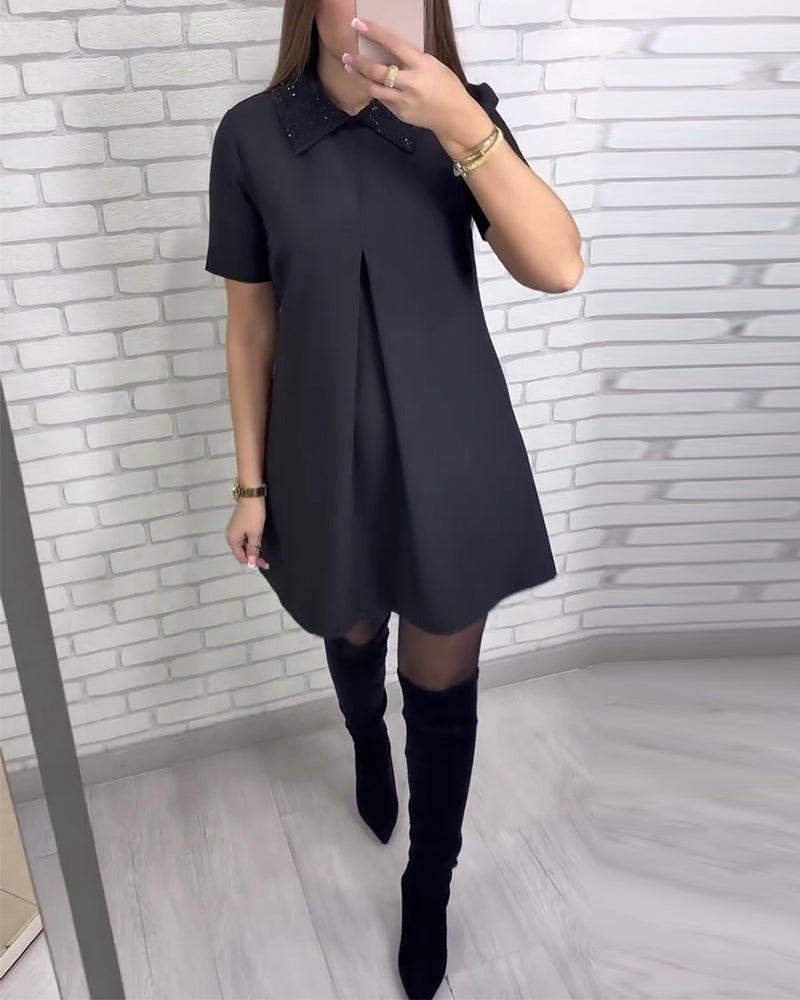 Elegantna ženska obleka s stoječim ovratnikom-SI