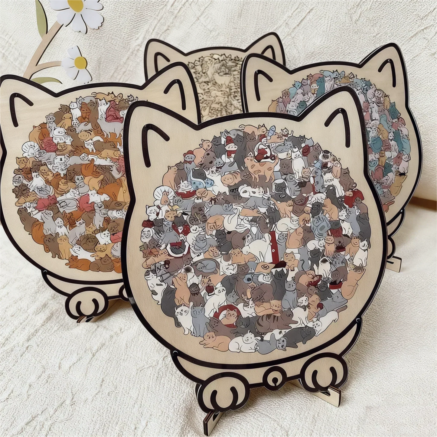 🎅🎄Medinė katės formos dėlionė, 135 detalės, Morandi spalvų🐱🎁-LT