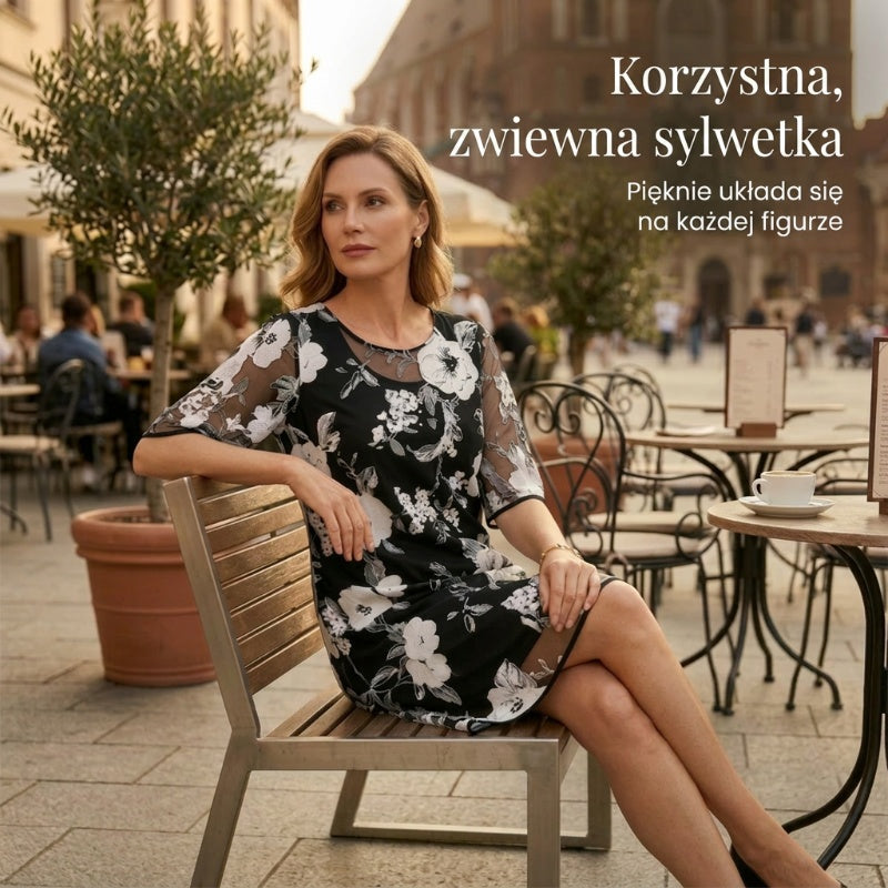 Elegantna ženska šifonska obleka s cvetličnim vzorcem-SI