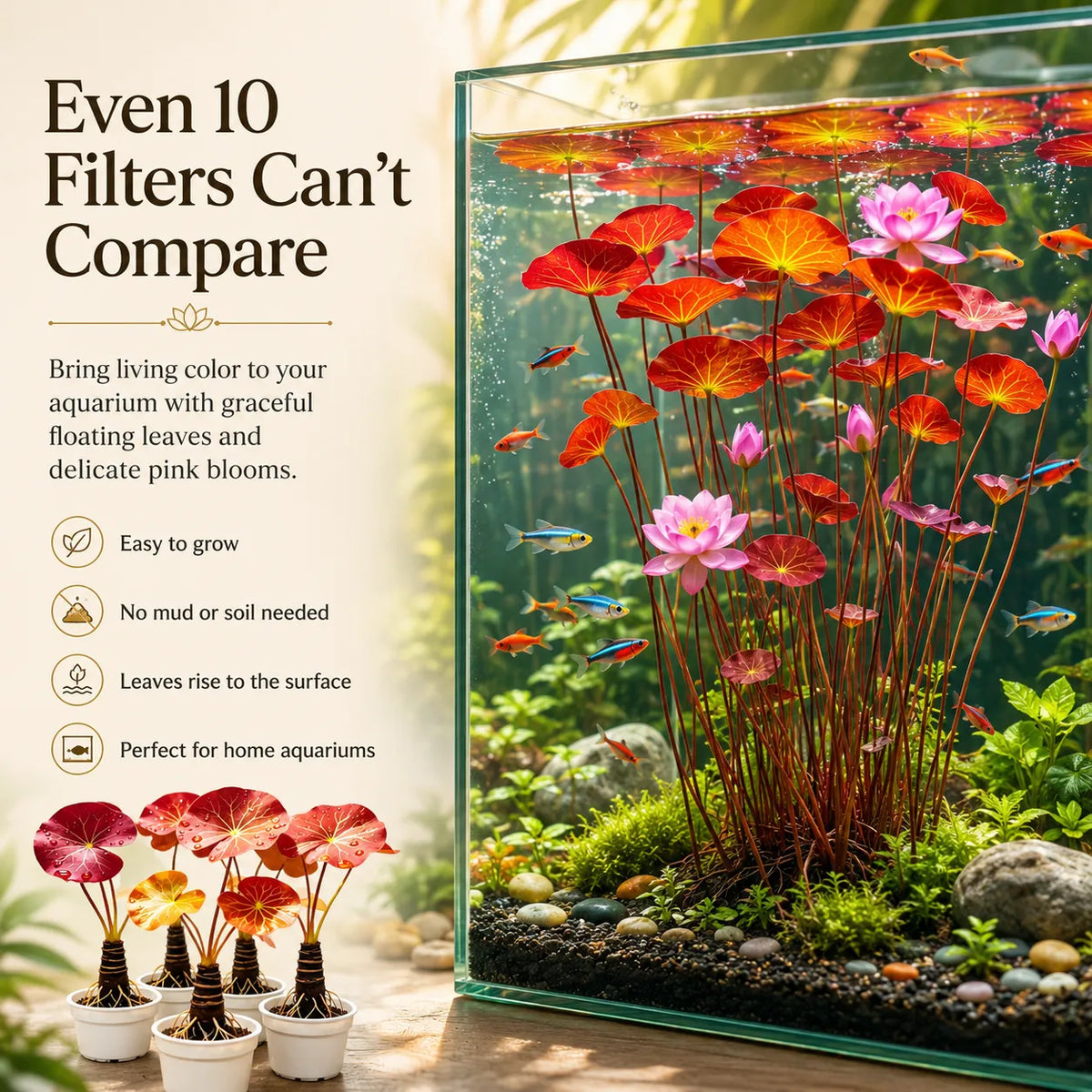 🐟Raíces de loto rojo hidropónico🌿 Convierte tu acuario en un jardín vivo-ES