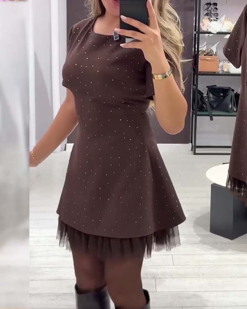 Elegante vestido de retazos de malla brillante-ES