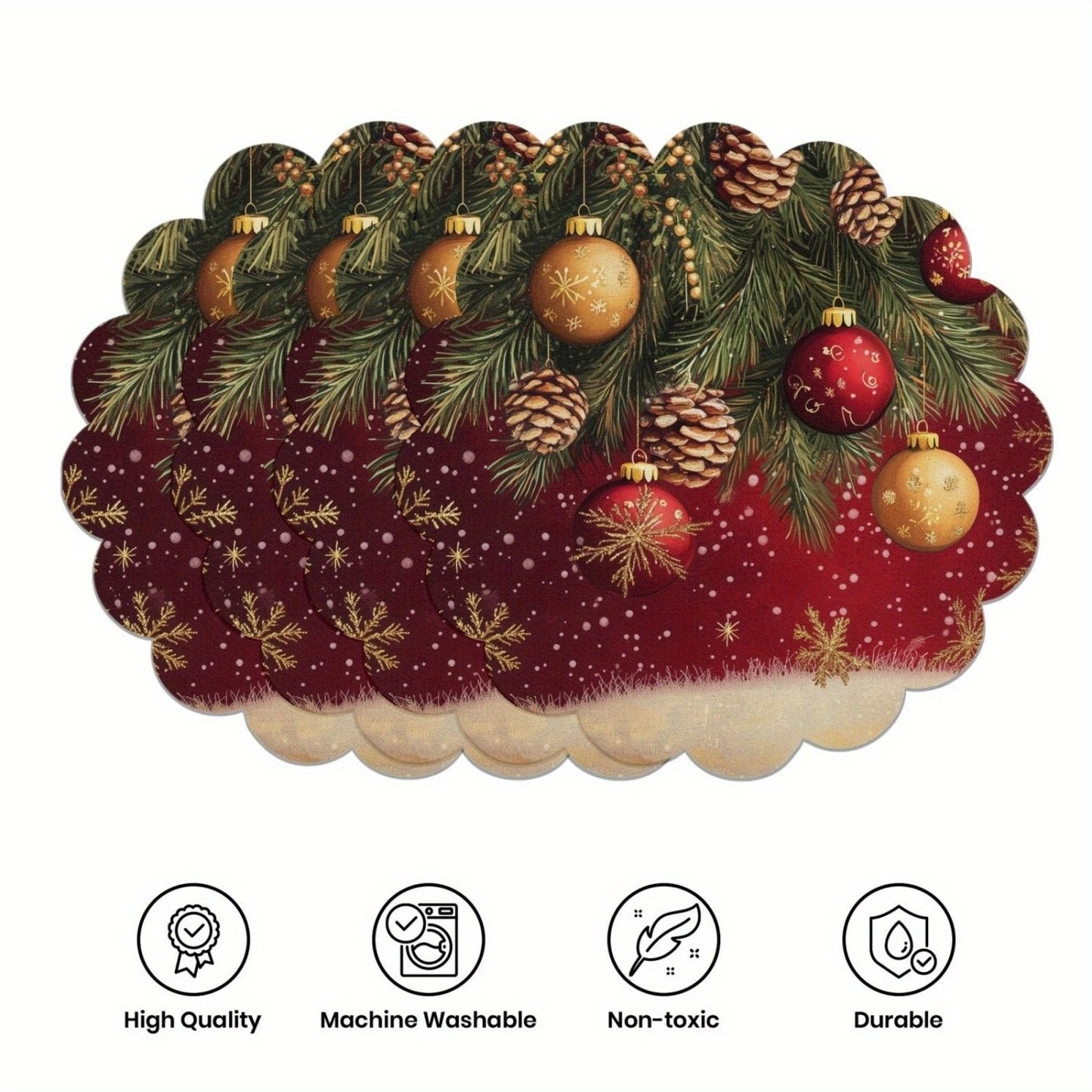 10 manteles individuales de invierno con forma de flor de Pascua y piñas, de tela antideslizante.-ES