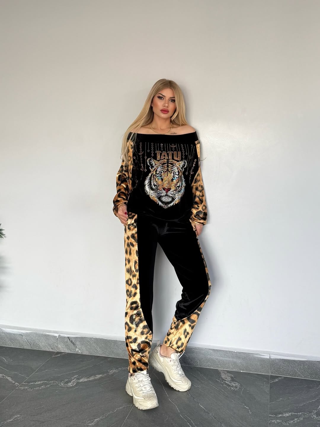 Ženska modna športna obleka z leopardjim potiskom in tigrovo glavo-SI