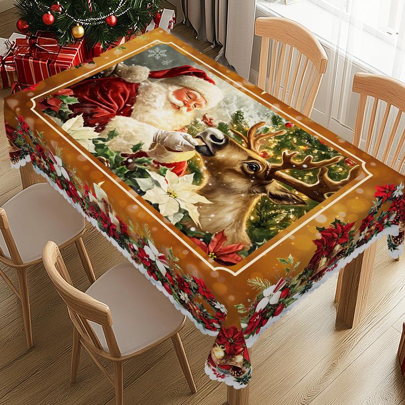Mantel navideño de primera calidad: un encantador diseño de Papá Noel y renos para disfrutar de momentos alegres en familia.-ES