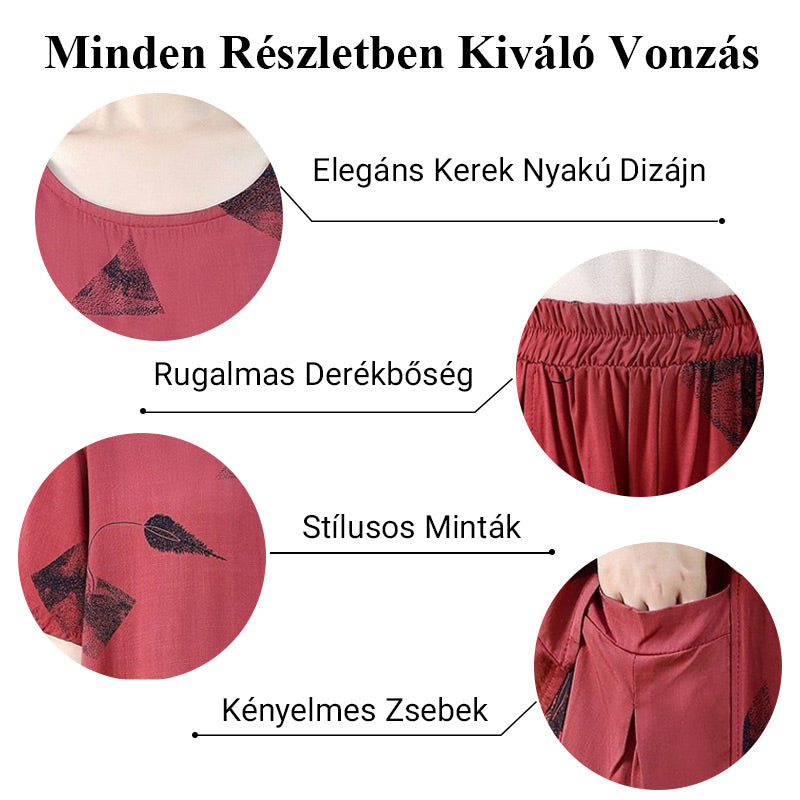 💞 Γυναικείο σετ με κοντομάνικο τοπ με σχέδιο και κοντό παντελόνι με φαρδιά μπατζάκια-GR