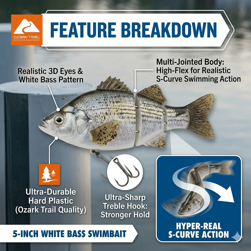 🌊Užvaldyk vandenį: „Ozark Trail“ 5 colių daugiasluoksnis masalas baltiesiems ešeriams🐟-LT
