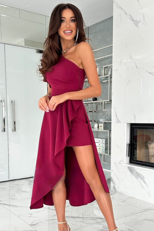 Elegantna obleka z enim ramenom v enobarvni barvi-SI