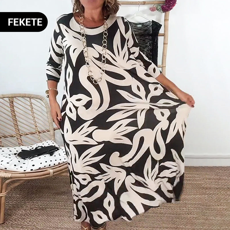 🌼Vestido de mujer elegante, suelto, de cuello redondo y estampado.-ES