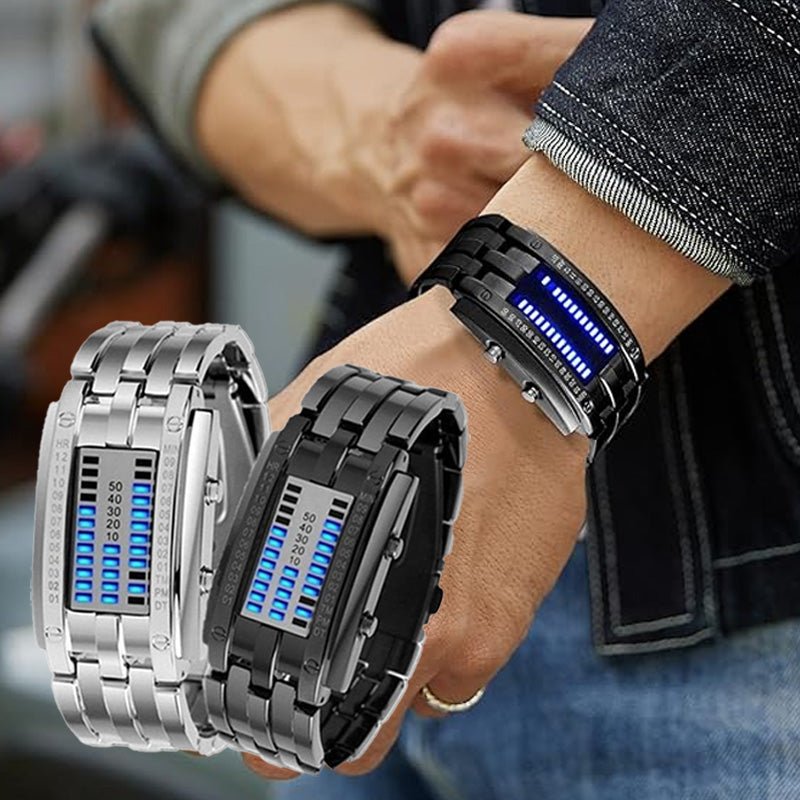⌚ ZDAJ 50 % POPUSTA! 🤓 Cyberpunk binarna LED ura – »Samo geeki jo razumejo« – futuristična, edinstvena in privlačna z modrim LED zaslonom 💙-SI
