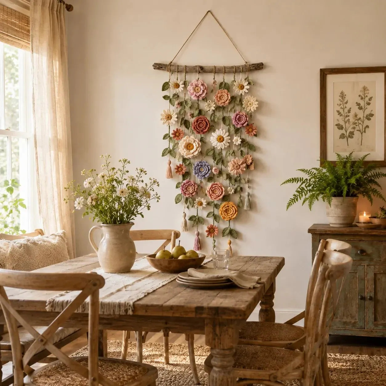 🌸Boho kvačkana stenska dekoracija s cvetjem-SI