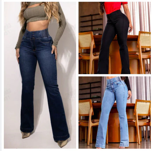 👖Vaqueros elásticos de cintura alta-ES